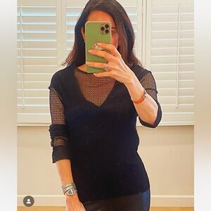 Maje Black Semi Sheer Long Sleeve Top Sz Small